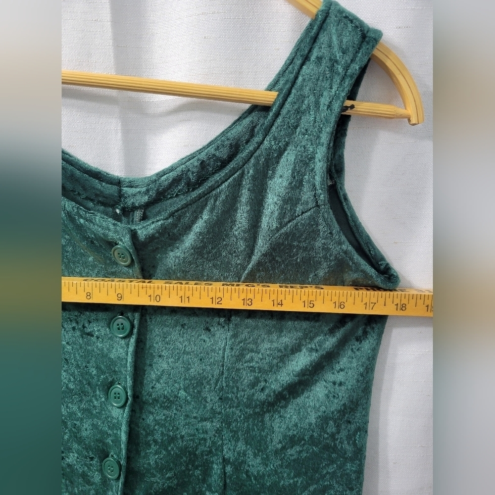 Vintage 80's Green Velvet Button-Down Mini Dress - Picture 6 of 8
